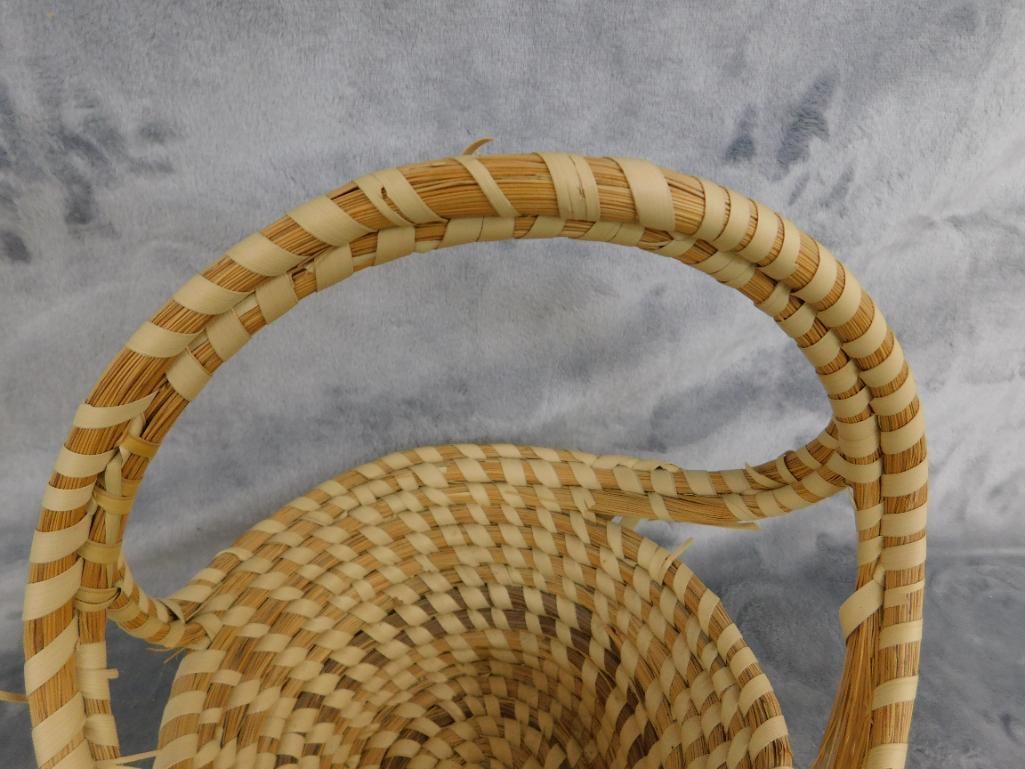 Charleston SC Sweet Grass Basket - Needs Repair - Handled - 10" x 10" x 8" - 2