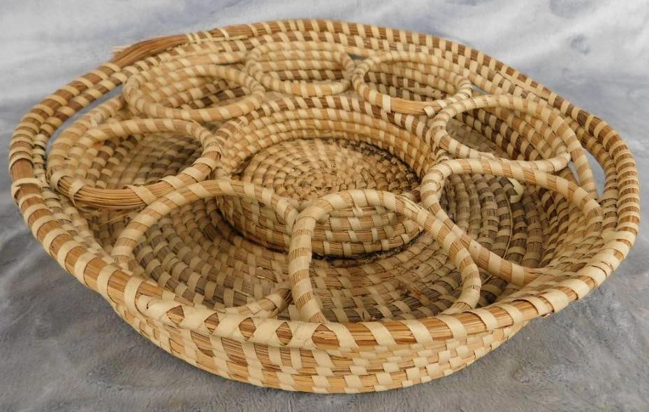 Charleston SC Sweet Grass Basket - Needs Repair - Drink Glass Carrier - 2.5" x 13.5" x 12": See Photos For Condition and Details