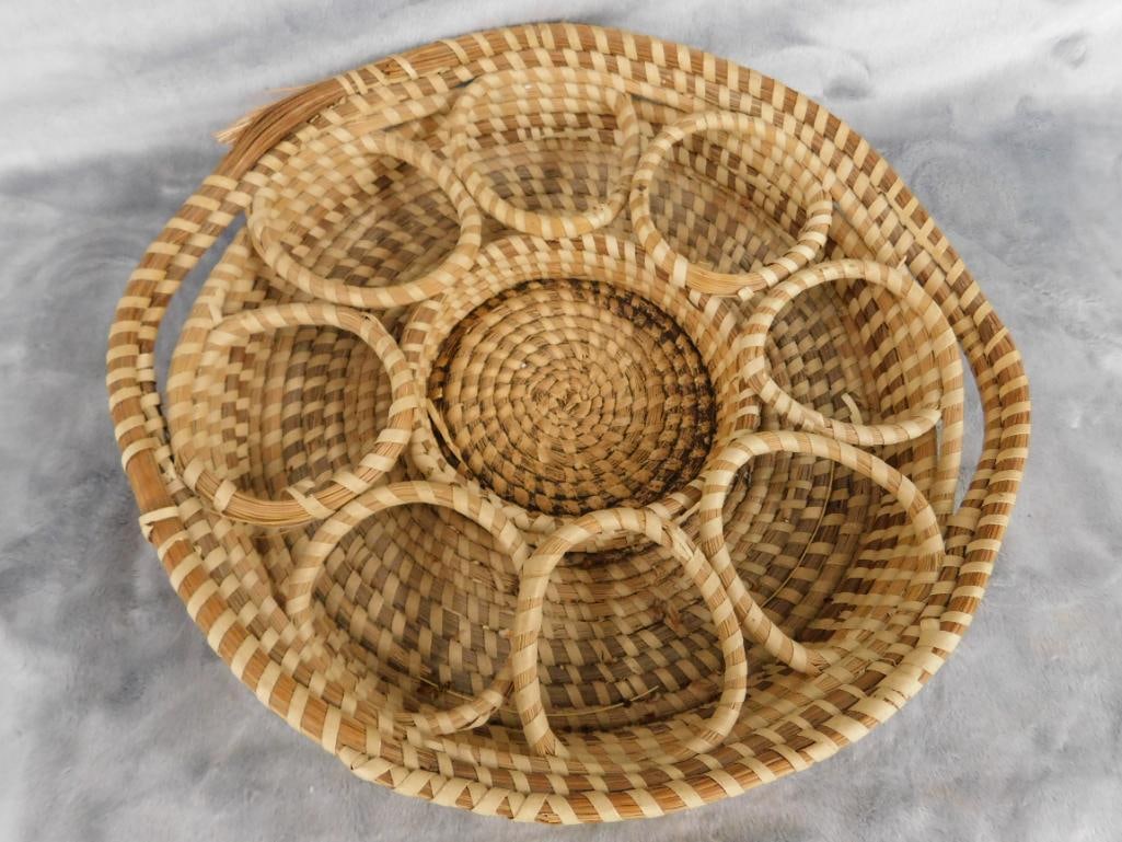 Charleston SC Sweet Grass Basket - Needs Repair - Drink Glass Carrier - 2.5" x 13.5" x 12" - 2