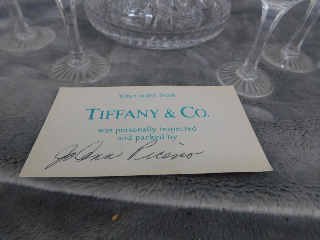 Tiffany and Co. Tantalus - Crystal Decanter with 4 Cordial Glasses - All Signed - 6