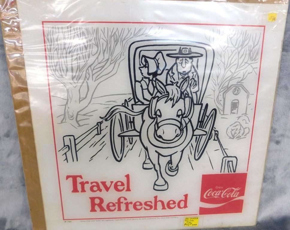 Very Rare 1972 NRA Show Coca Cola Backlit Panel - 15" x 15" "Work Refreshed": Only Released For The 1972 National Restaurant Association Show - See Photos For Condition and Details