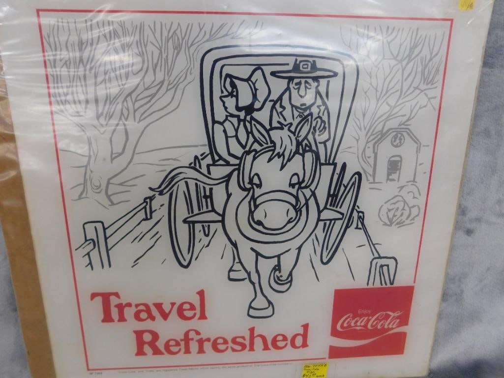 Very Rare 1972 NRA Show Coca Cola Backlit Panel - 15" x 15" "Work Refreshed" - 8