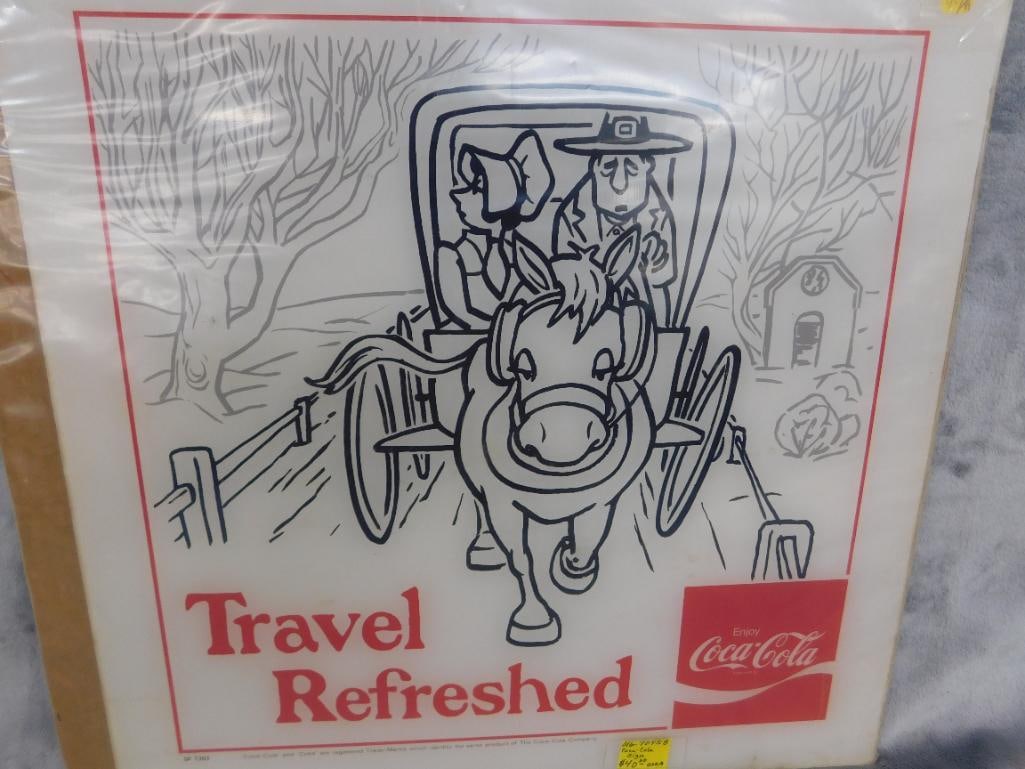Very Rare 1972 NRA Show Coca Cola Backlit Panel - 15" x 15" "Work Refreshed" - 9