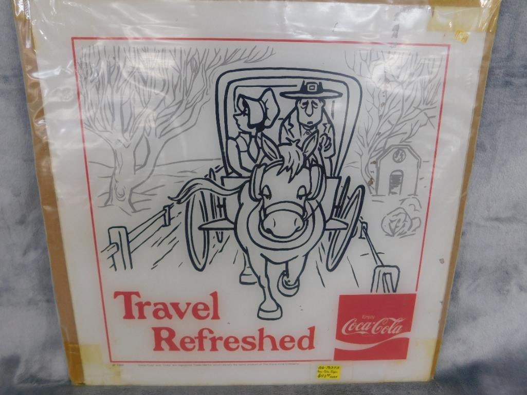 Very Rare 1972 NRA Show Coca Cola Backlit Panel - 15" x 15" "Travel Refreshed" - 10