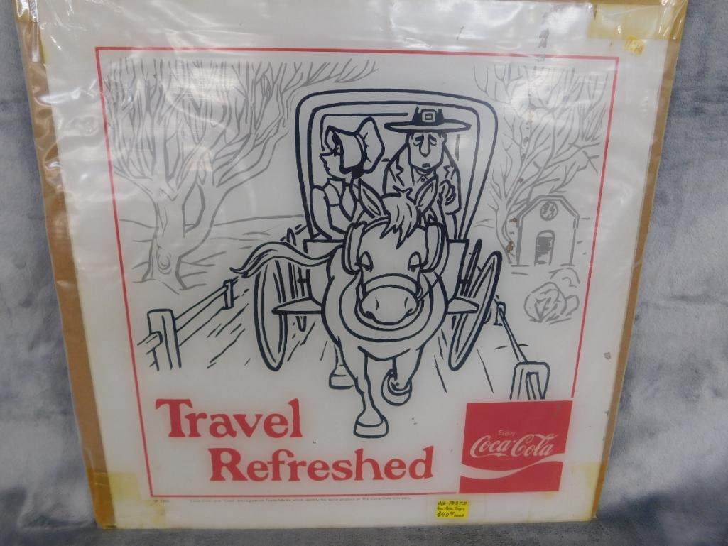 Very Rare 1972 NRA Show Coca Cola Backlit Panel - 15" x 15" "Travel Refreshed" - 11