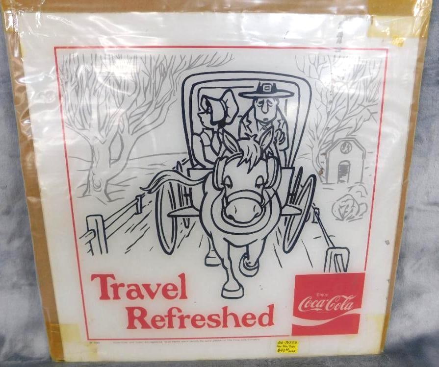 Very Rare 1972 NRA Show Coca Cola Backlit Panel - 15" x 15" "Travel Refreshed": Only Released For The 1972 National Restaurant Association Show - See Photos For Condition and Details