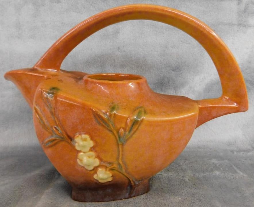 Roseville - #271P - Apple Blossom Teapot - Terra Cotta - 7" x 9.5" x 4": See Photos For Condition and Details