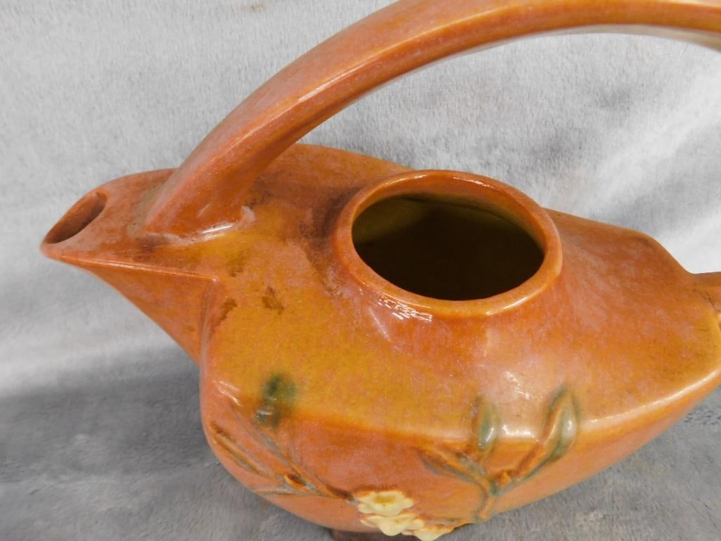 Roseville - #271P - Apple Blossom Teapot - Terra Cotta - 7" x 9.5" x 4" - 3