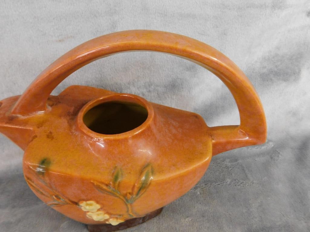 Roseville - #271P - Apple Blossom Teapot - Terra Cotta - 7" x 9.5" x 4" - 4
