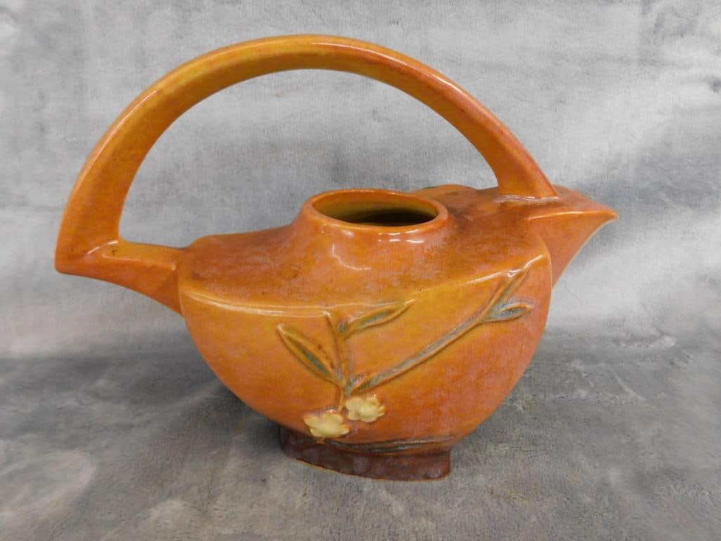 Roseville - #271P - Apple Blossom Teapot - Terra Cotta - 7" x 9.5" x 4" - 5