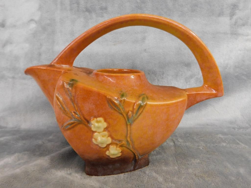 Roseville - #271P - Apple Blossom Teapot - Terra Cotta - 7" x 9.5" x 4" - 7