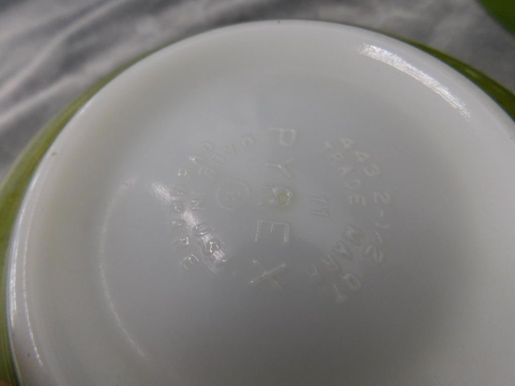 Pyrex Green Mixing Bowls - Some Wear - 8.75" and 10.5" - 3