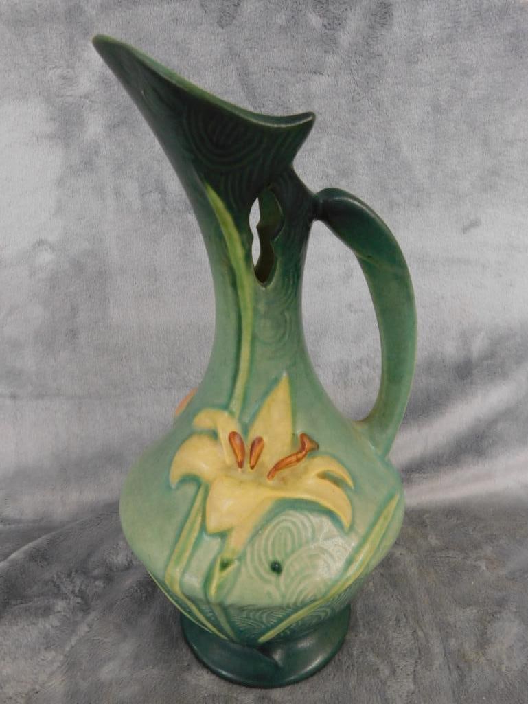 Roseville Ewer - 23-10" - Zephyr Lily Pattern - Green - 10.75" x 5.5" - 10
