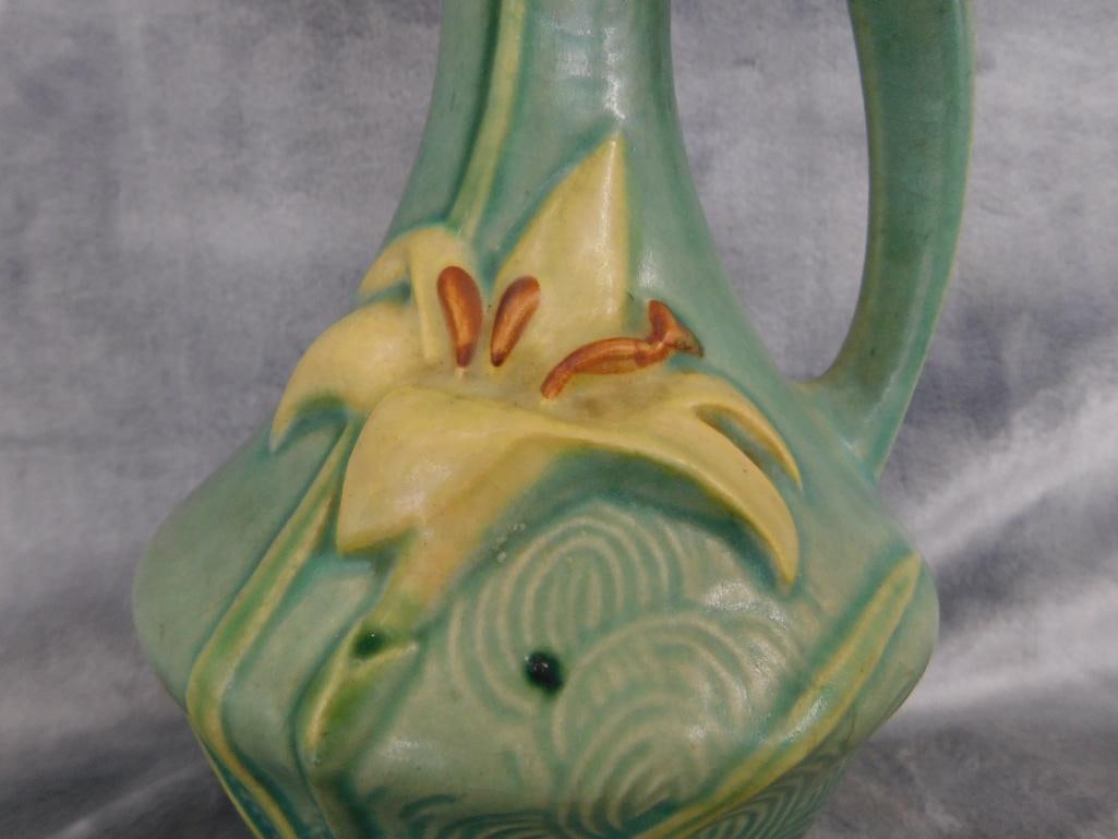 Roseville Ewer - 23-10" - Zephyr Lily Pattern - Green - 10.75" x 5.5" - 3