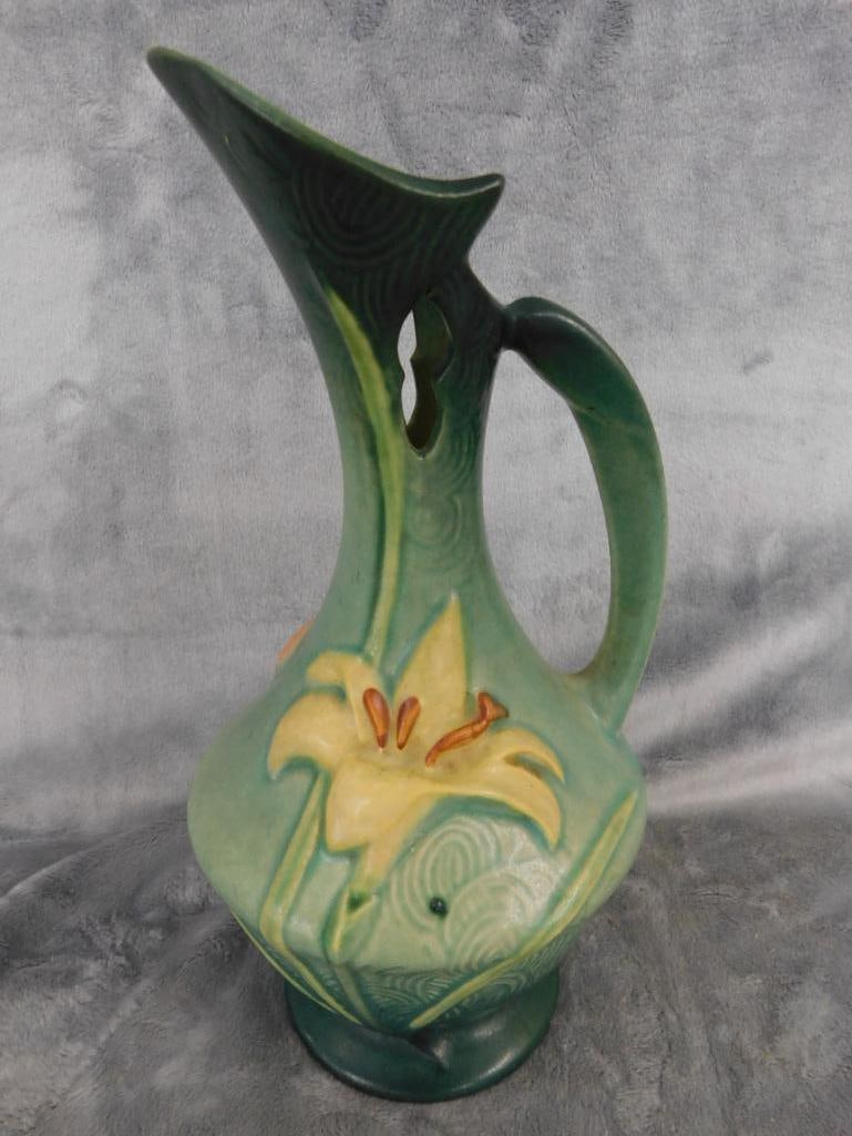 Roseville Ewer - 23-10" - Zephyr Lily Pattern - Green - 10.75" x 5.5" - 9