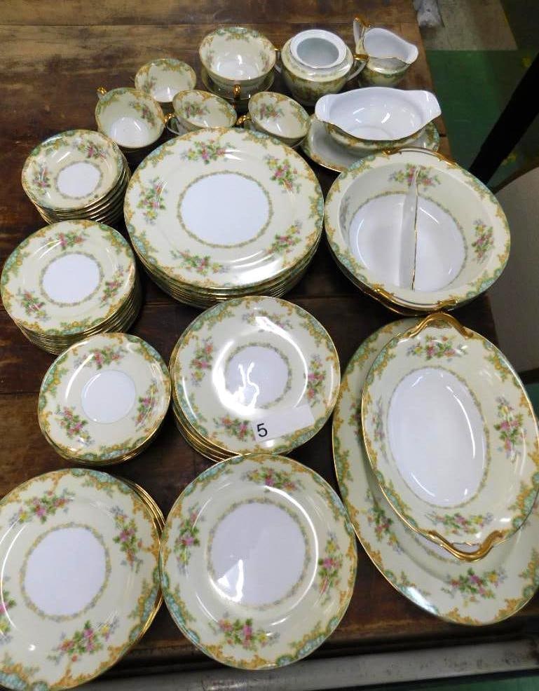 72 Piece Noritake Chine Set - Jasmine Pattern - Almost Service For 8 - Sugar Cap Missing: See Photos For Condition and Details