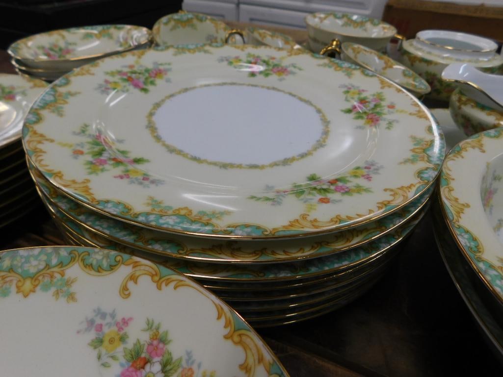 72 Piece Noritake Chine Set - Jasmine Pattern - Almost Service For 8 - Sugar Cap Missing - 6