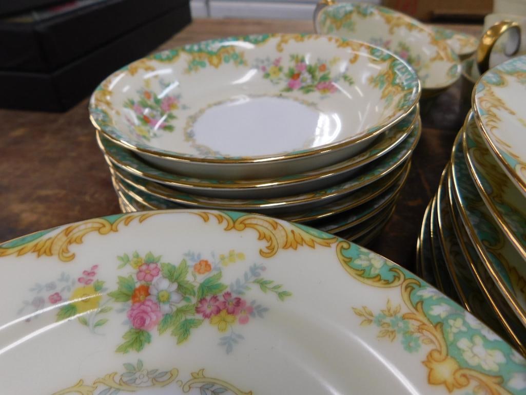72 Piece Noritake Chine Set - Jasmine Pattern - Almost Service For 8 - Sugar Cap Missing - 8