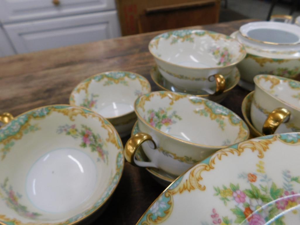 72 Piece Noritake Chine Set - Jasmine Pattern - Almost Service For 8 - Sugar Cap Missing - 9