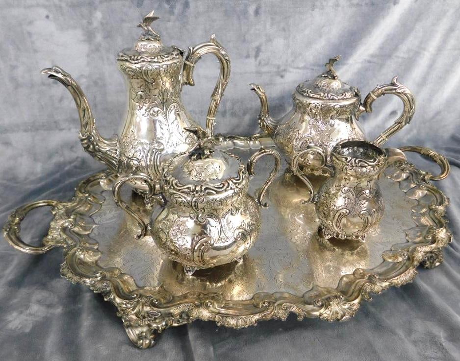 Vintage 5 Piece Silver Over Copper Coffee and Tea Set with Tray (1 of 20)