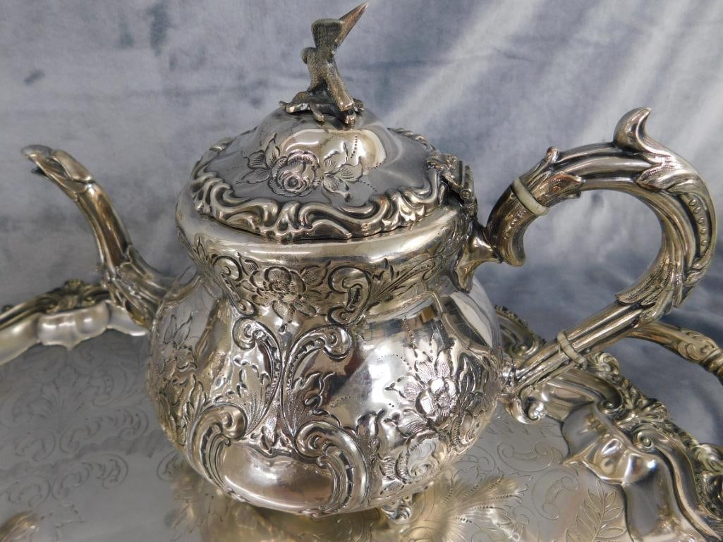 Vintage 5 Piece Silver Over Copper Coffee and Tea Set with Tray - 3