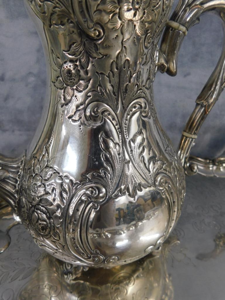 Vintage 5 Piece Silver Over Copper Coffee and Tea Set with Tray - 6