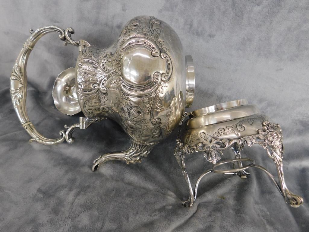 Vintage Silver Over Copper Tilting Coffee Pot - Marked Hand Chased - England - 11