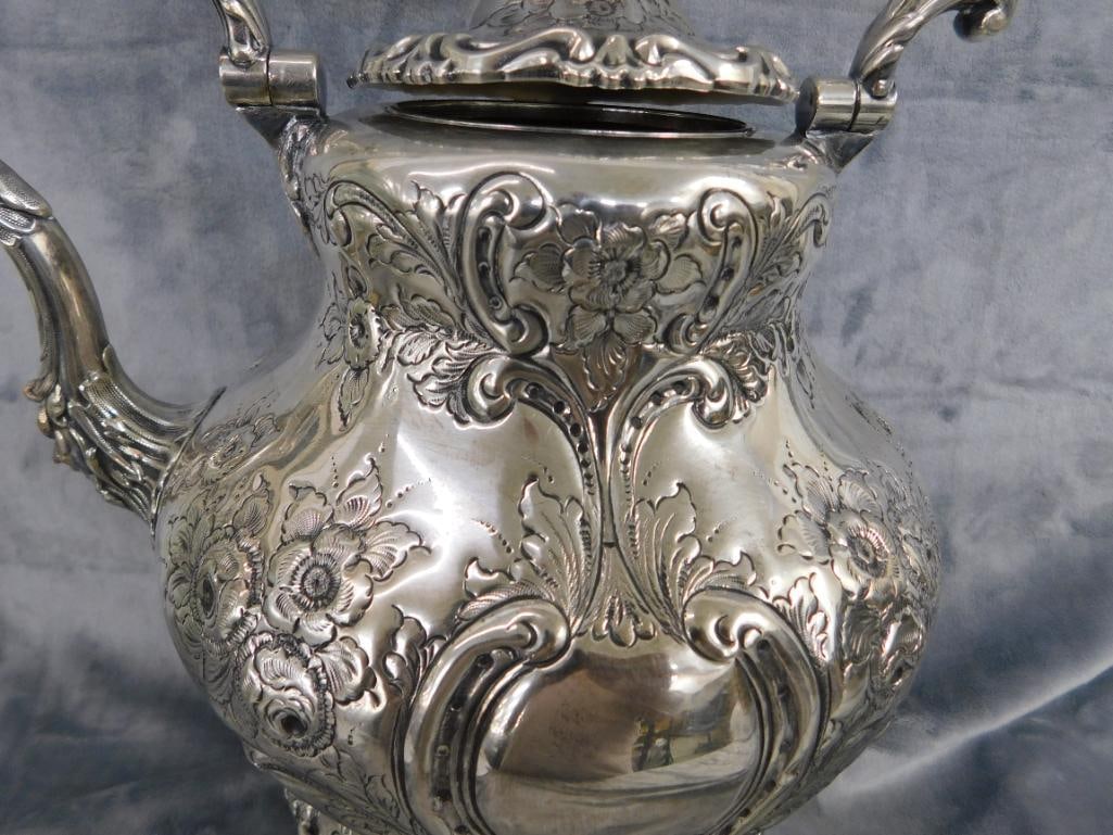 Vintage Silver Over Copper Tilting Coffee Pot - Marked Hand Chased - England - 14