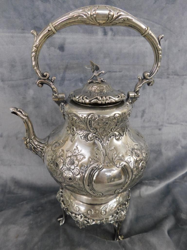 Vintage Silver Over Copper Tilting Coffee Pot - Marked Hand Chased - England - 16