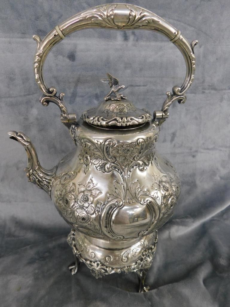 Vintage Silver Over Copper Tilting Coffee Pot - Marked Hand Chased - England - 17