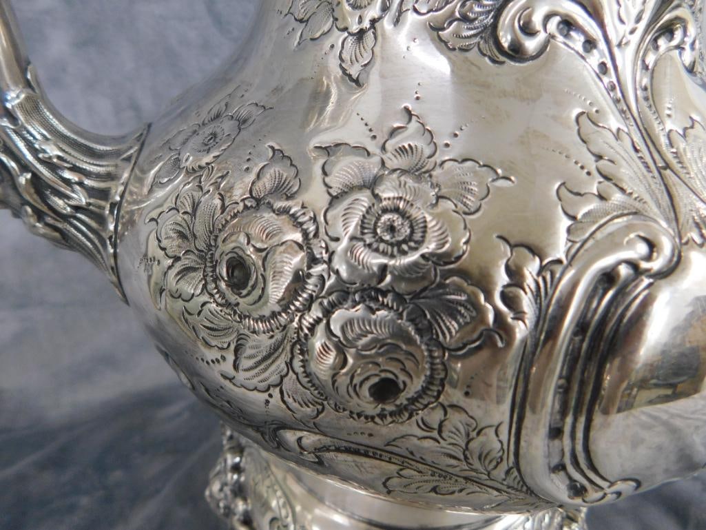 Vintage Silver Over Copper Tilting Coffee Pot - Marked Hand Chased - England - 5