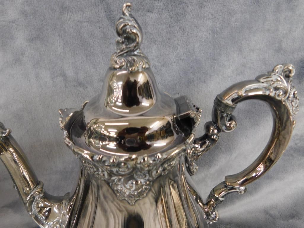 Vintage 6 Piece Wallace Silver Plate Coffee and Tea Set - Baroque Pattern - 10