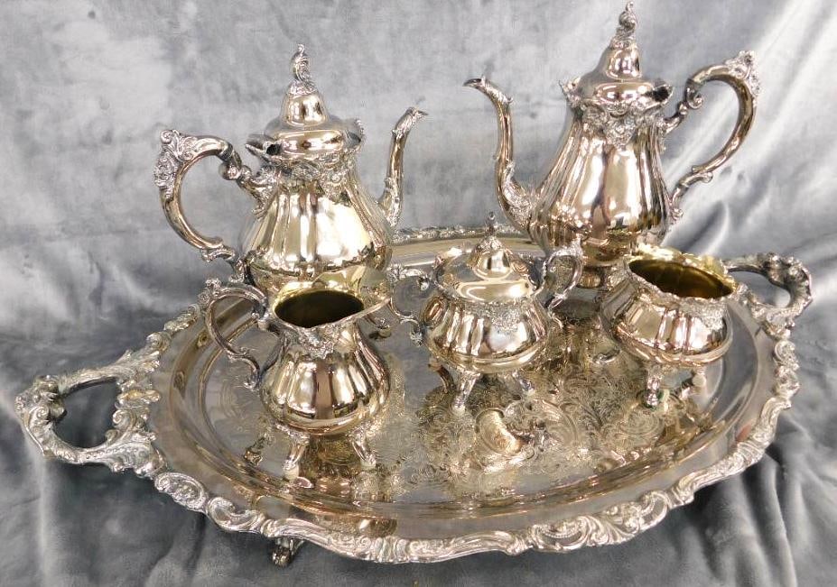 Vintage 6 Piece Wallace Silver Plate Coffee and Tea Set - Baroque Pattern: See Photos For Condition and Details