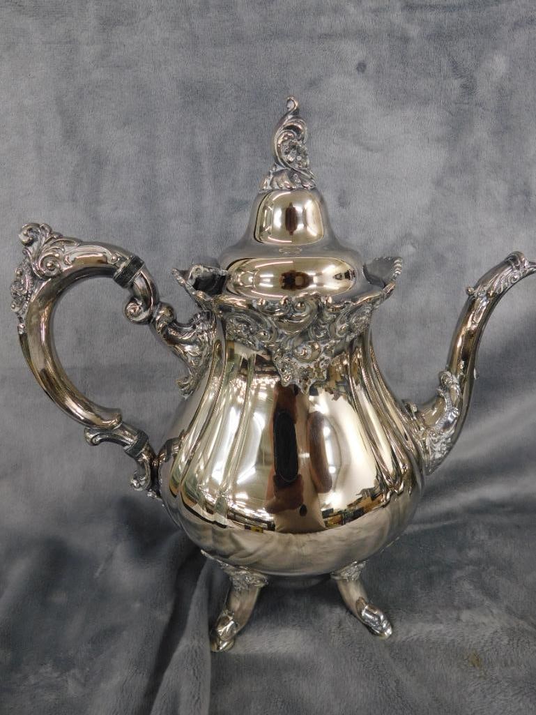 Vintage 6 Piece Wallace Silver Plate Coffee and Tea Set - Baroque Pattern - 2