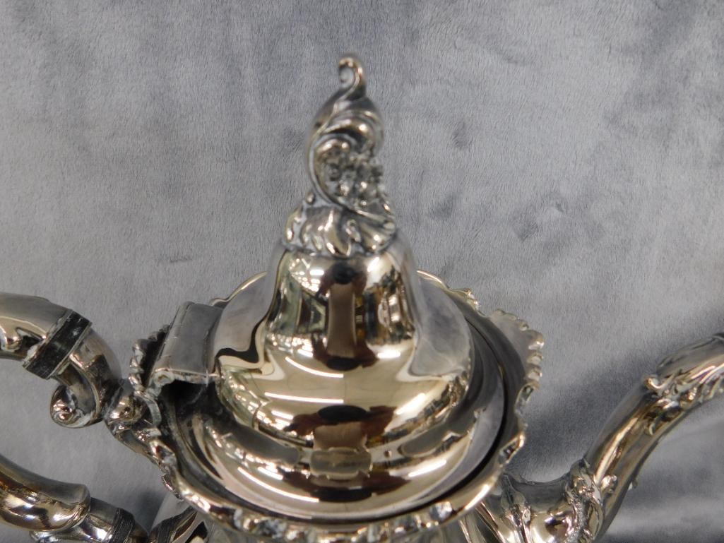 Vintage 6 Piece Wallace Silver Plate Coffee and Tea Set - Baroque Pattern - 3