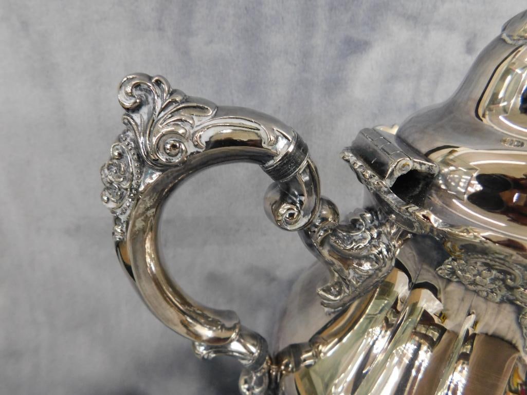 Vintage 6 Piece Wallace Silver Plate Coffee and Tea Set - Baroque Pattern - 4