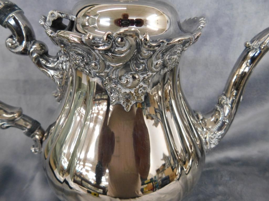 Vintage 6 Piece Wallace Silver Plate Coffee and Tea Set - Baroque Pattern - 5
