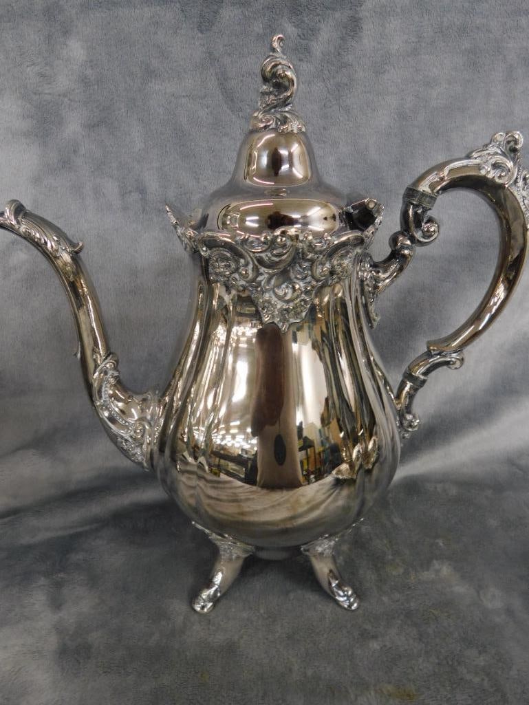Vintage 6 Piece Wallace Silver Plate Coffee and Tea Set - Baroque Pattern - 9