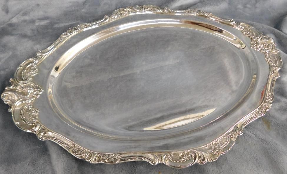 Vintage Wallace Silver Plate Tray - Baroque Pattern - 19.5" x 13.5": See Photos For Condition and Details