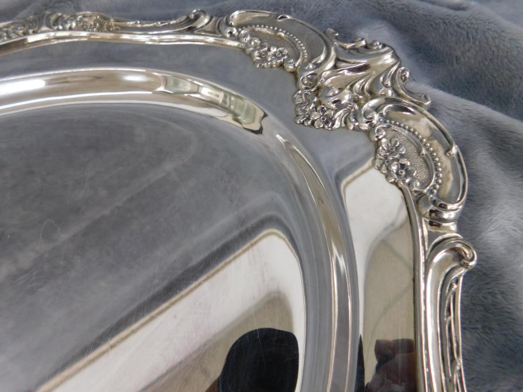 Vintage Wallace Silver Plate Tray - Baroque Pattern - 19.5" x 13.5" - 5