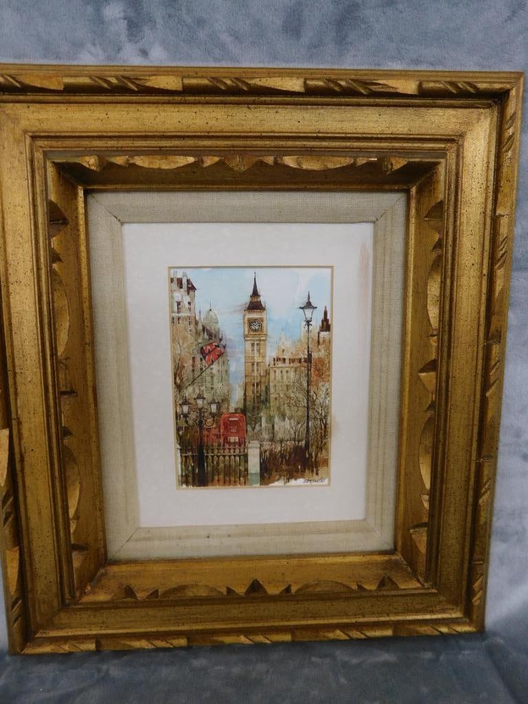1995 Framed Watercolor - Big Ben - Signed - 18" x 16" - 10