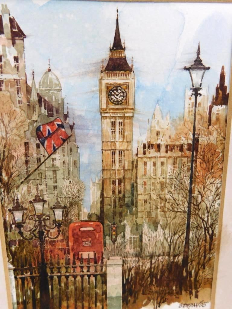1995 Framed Watercolor - Big Ben - Signed - 18" x 16" - 2