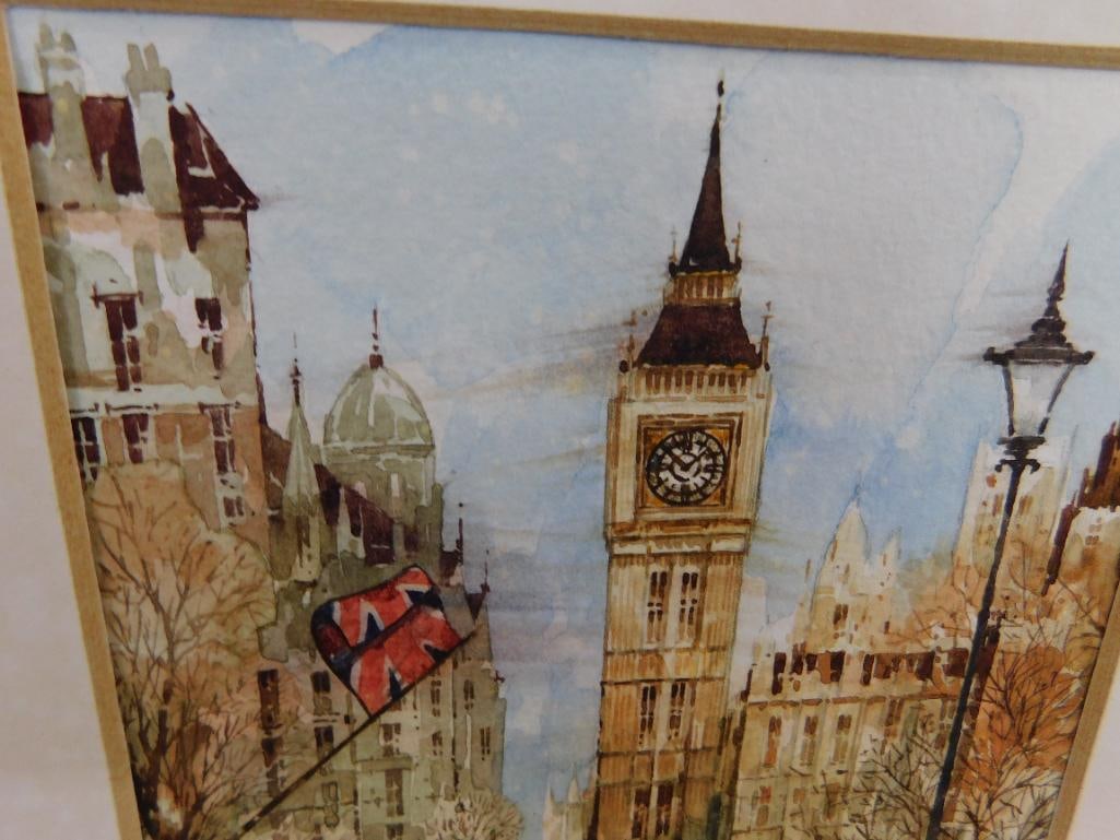 1995 Framed Watercolor - Big Ben - Signed - 18" x 16" - 3