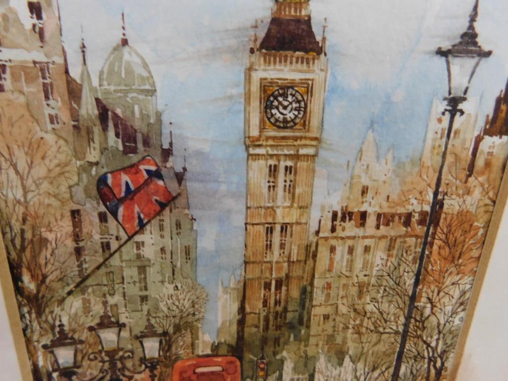 1995 Framed Watercolor - Big Ben - Signed - 18" x 16" - 4