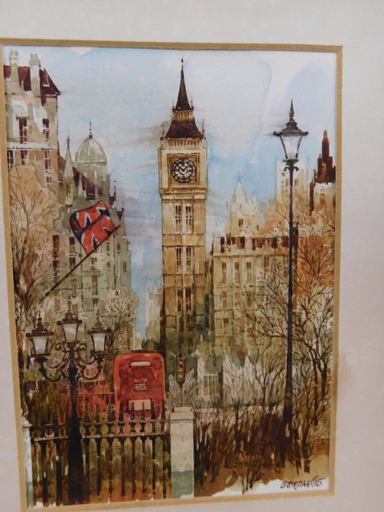1995 Framed Watercolor - Big Ben - Signed - 18" x 16" - 9