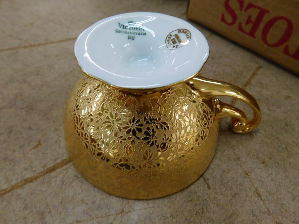 27 Piece Victoria Czechoslovakia China Dessert Set - 24K Gold Highlighted - 10
