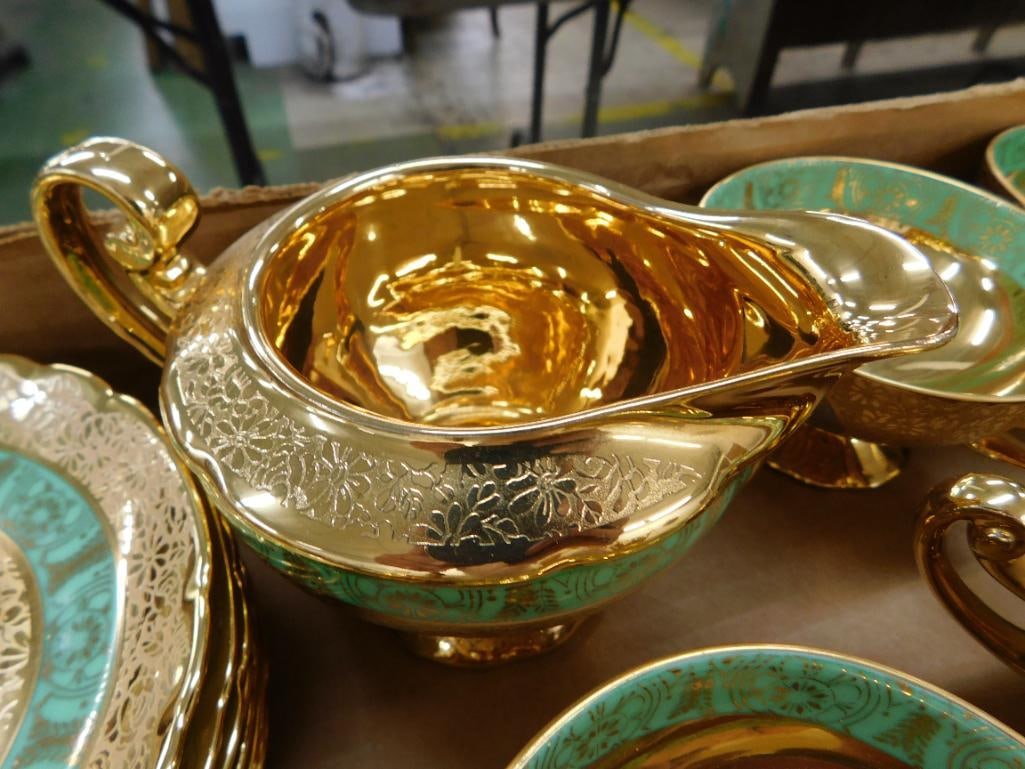 27 Piece Victoria Czechoslovakia China Dessert Set - 24K Gold Highlighted - 11