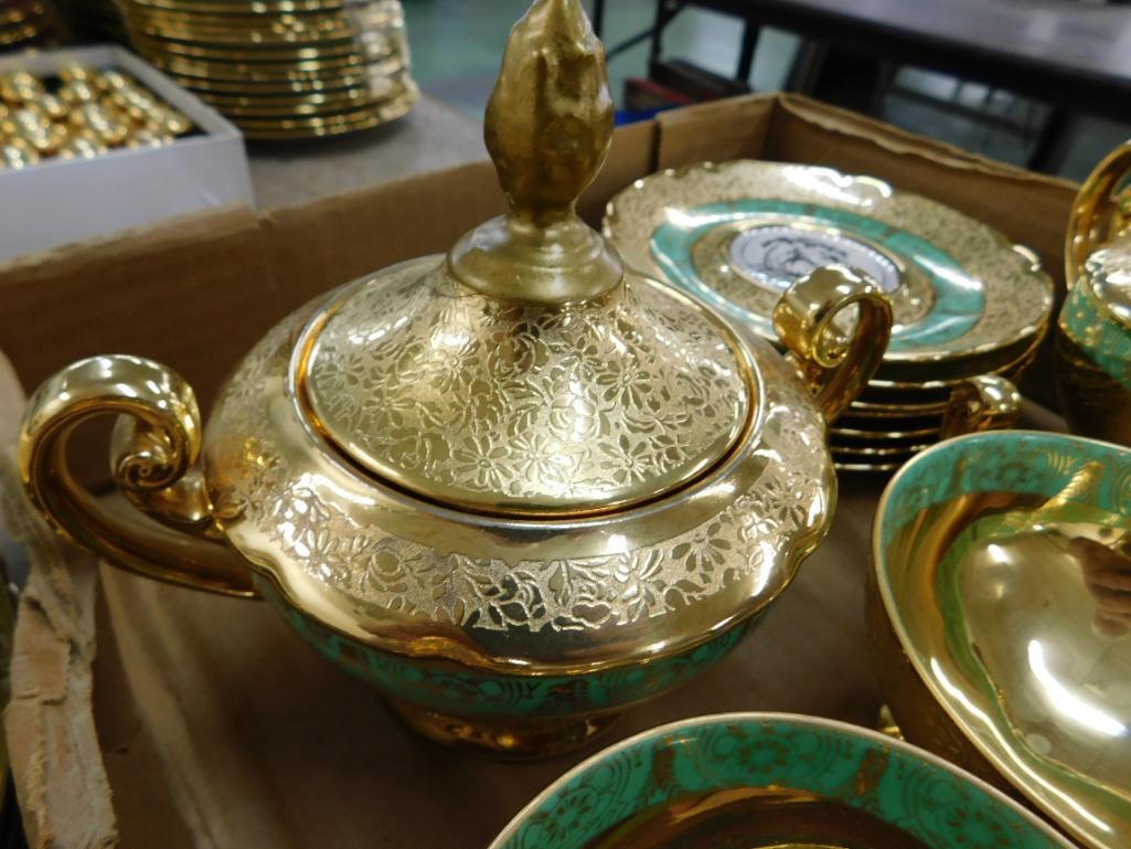 27 Piece Victoria Czechoslovakia China Dessert Set - 24K Gold Highlighted - 12