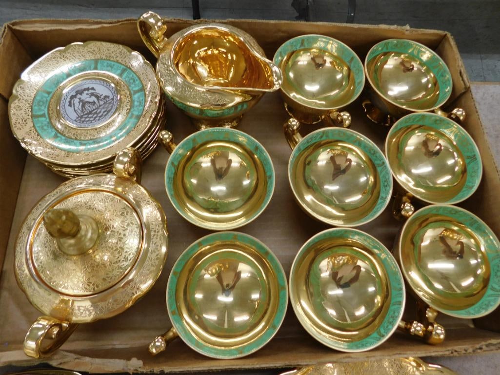 27 Piece Victoria Czechoslovakia China Dessert Set - 24K Gold Highlighted - 13