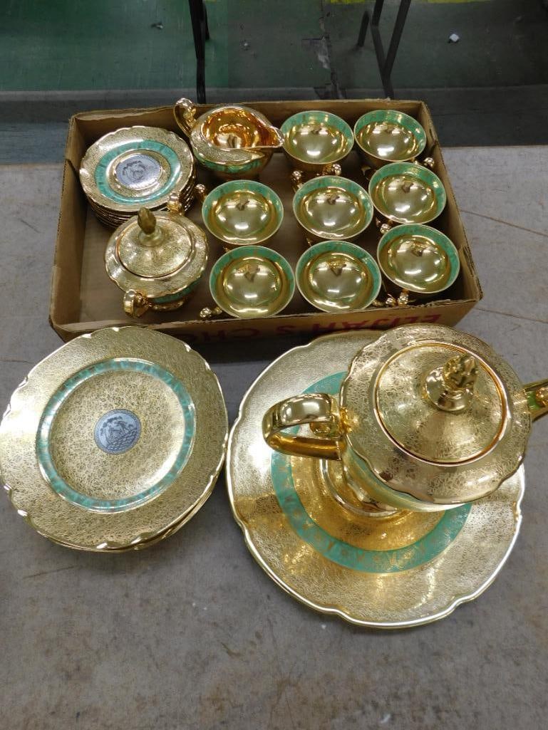27 Piece Victoria Czechoslovakia China Dessert Set - 24K Gold Highlighted - 14